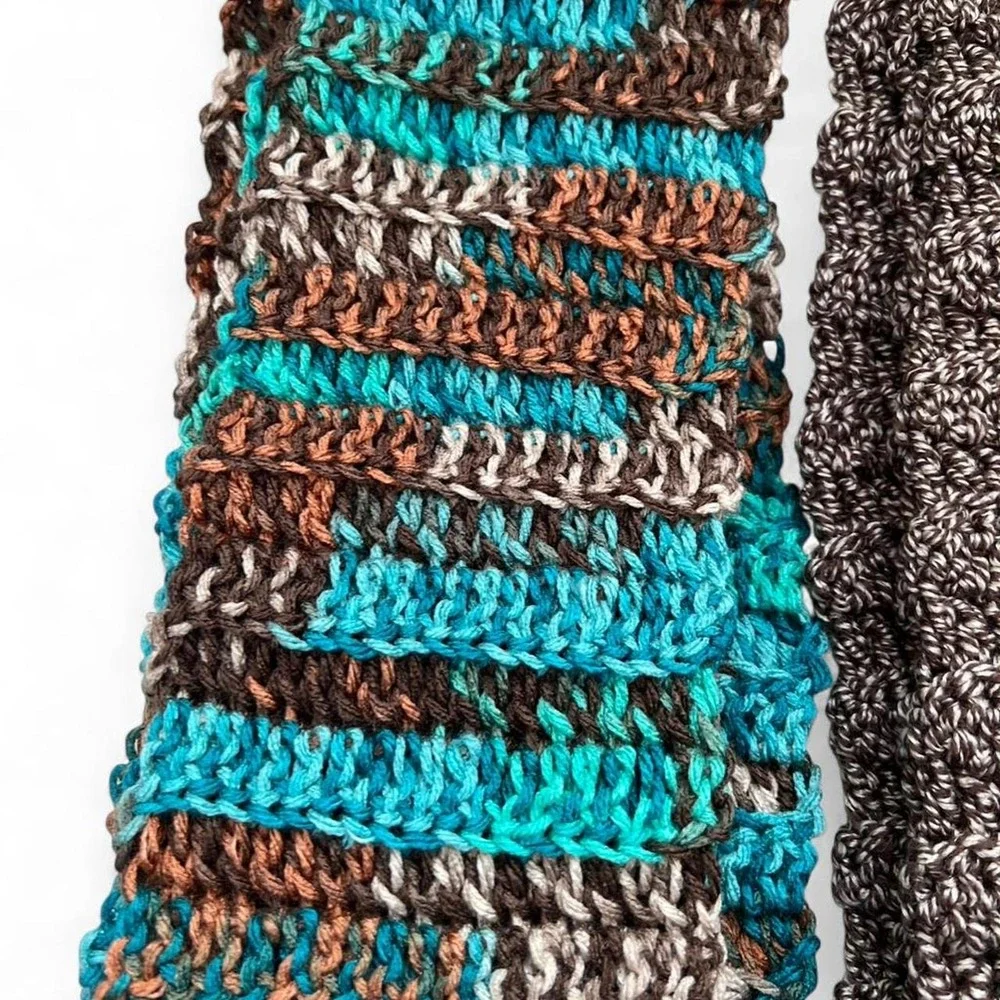 Handmade Women's Crochet Scarf Brown and Teal New Acrylic Warm Cozy Winter
